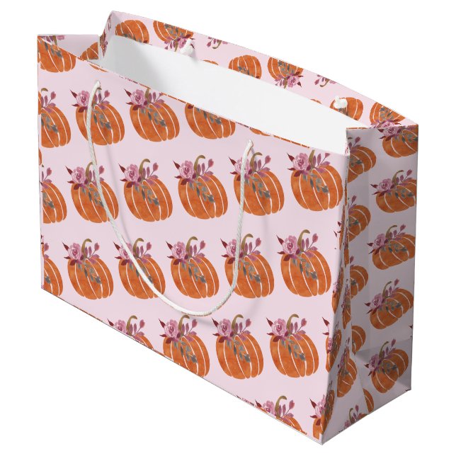 Grand Sac Cadeau Joli Citrouille Floral Girly rose Anniversaire (Dos Angle)