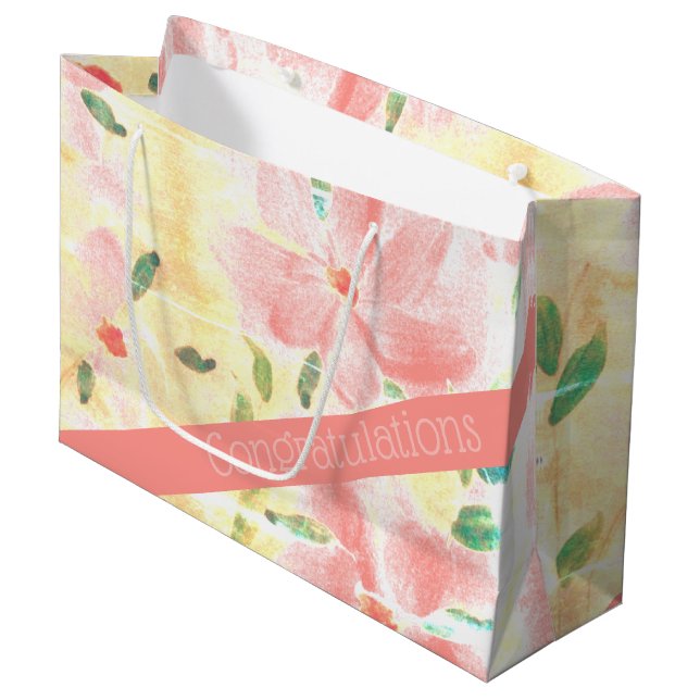 Grand Sac Cadeau Joli Corail Flowé (Devant Angle)