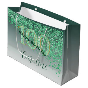 Grand Sac Cadeau Joli Falling Green Parties scintillant 100e annive