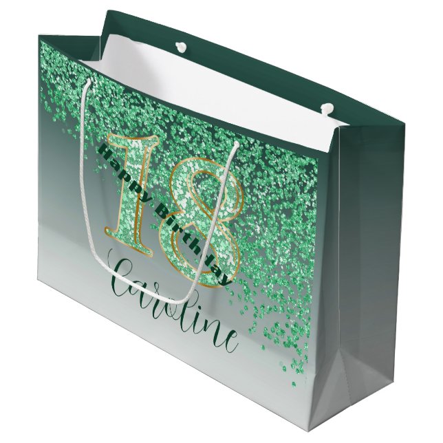 Grand Sac Cadeau Joli Falling Green Parties scintillant 18e anniver (Devant Angle)