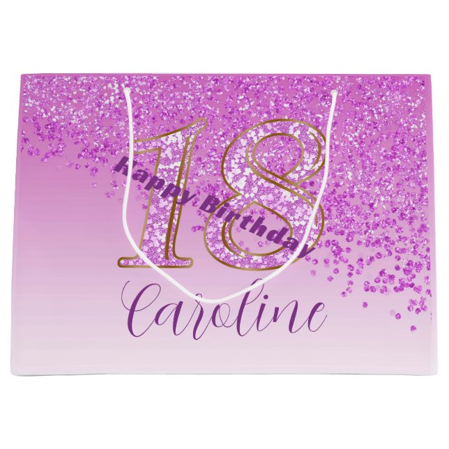 Grand Sac Cadeau Joli Falling Parties scintillant rose 18e annivers (Devant)