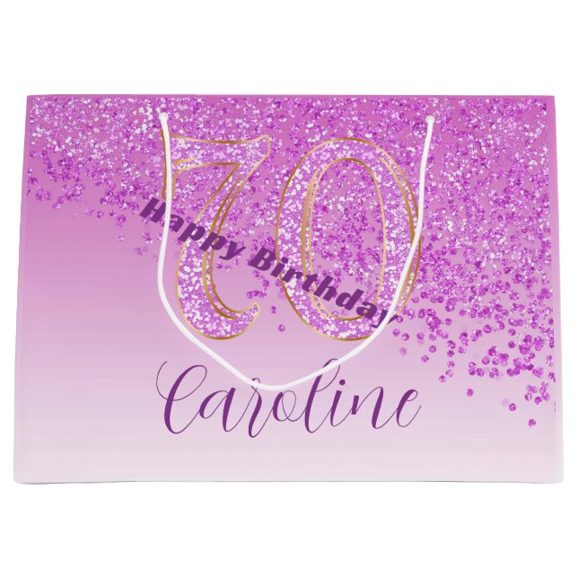 Grand Sac Cadeau Joli Falling Pink Parties scintillant 70e annivers (Devant)