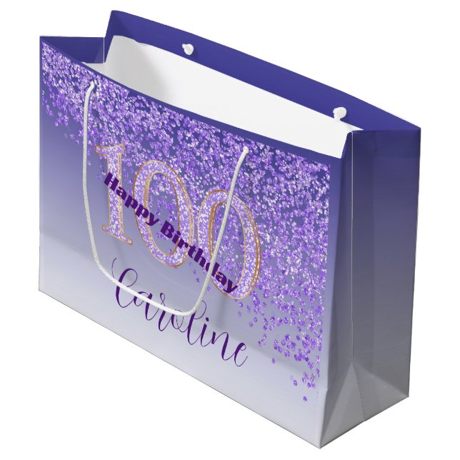 Grand Sac Cadeau Joli Falling Purple Parties scintillant 100e anniv (Devant Angle)