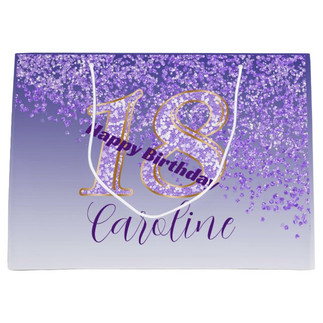 Grand Sac Cadeau Joli Falling Purple Parties scintillant 18e annive (Devant)