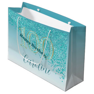 Grand Sac Cadeau Joli Falling Turquoise Blue Parties scintillant 10