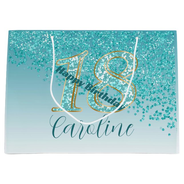 Grand Sac Cadeau Joli Falling Turquoise Blue Parties scintillant 18 (Devant)