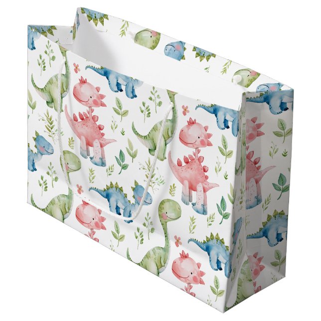 Grand Sac Cadeau Joli jeu de dinosaures anniversaire de enfant (Devant Angle)