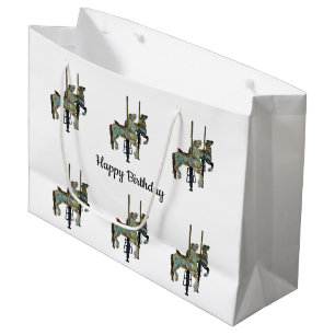 Grand Sac Cadeau Joli Joyeux Parcours Carrousel Chevaux Motif