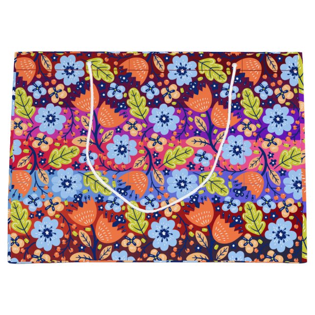 Grand Sac Cadeau Joli Motif de Noël Floral Xmas Tree Festive (Devant)