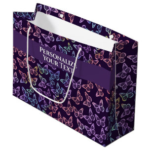 Grand Sac Cadeau Joli Motif de papillon violet fille personnalisée
