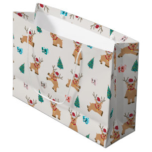 Grand Sac Cadeau Joli Motif de rennes de Noël