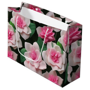 Grand Sac Cadeau Joli motif fleuri rose boho