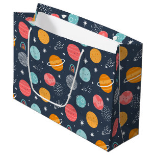 Grand Sac Cadeau Joli Motif Planète Souriante