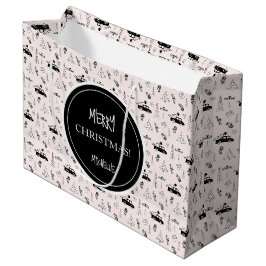 Grand Sac Cadeau Joli Noël Moderne Noir et Blanc Personnalisé