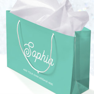 Grand Sac Cadeau Joli Nom Personnalisé Joliment Vert Menthe Moderne