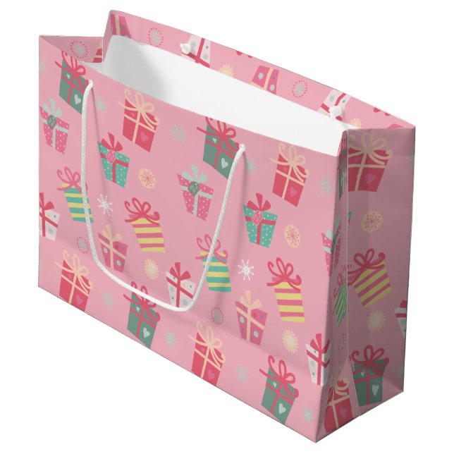 Grand Sac Cadeau Joli Retro rose présente Noël de Noël (Devant Angle)