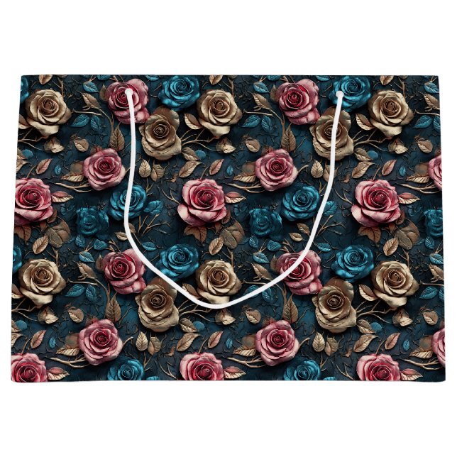 Grand Sac Cadeau Joli Roses d'or rose (Devant)