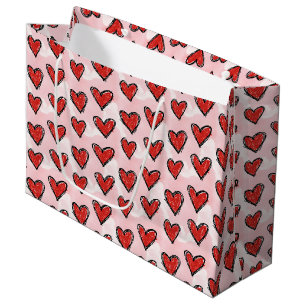 Grand Sac Cadeau Joli style d'art pour enfants avec cœurs rouges su