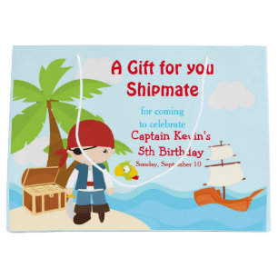 Grand Sac Cadeau Jolie Brunette Pirate Oeil Patch Garçon Anniversai