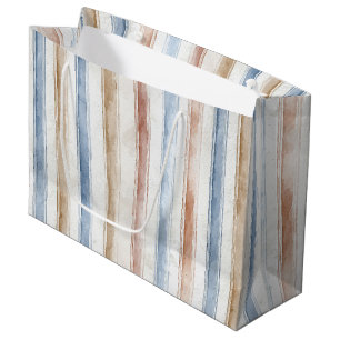 Grand Sac Cadeau Jolie Crème Bleue Tan Rayures Mariage