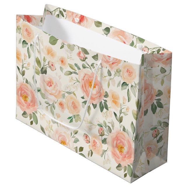 Grand Sac Cadeau Jolie fête de mariage Fleurs de Pêche (Devant Angle)