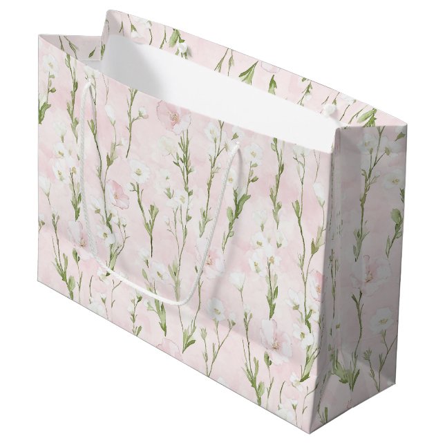 Grand Sac Cadeau Jolie Fête des mariées florale rose (Devant Angle)