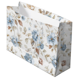 Grand Sac Cadeau Jolie Fleurs Bleues Romantiques Mariage