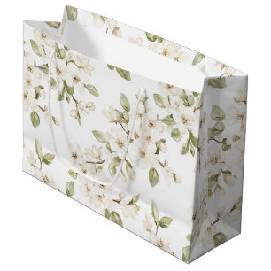 Grand Sac Cadeau Jolie Mariage Arbre Fleurissant Crème