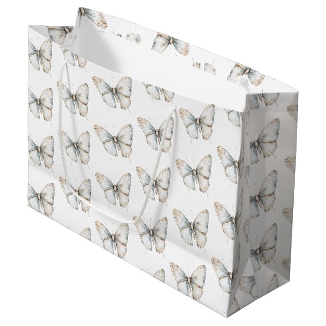 Grand Sac Cadeau Jolie Mariage Papillon Blanc Shower (Devant Angle)