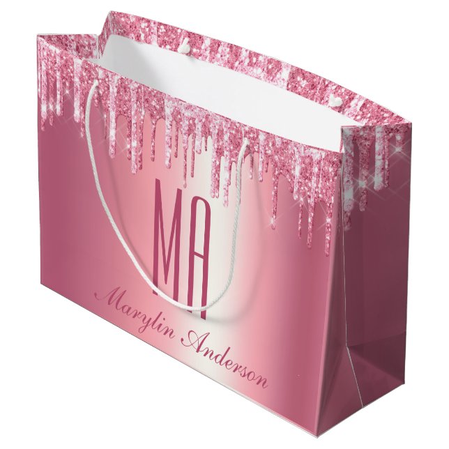 GRAND SAC CADEAU JOLIE PARTIES SCINTILLANT ROSE DRIP NOM PERSONNALI (Dos Angle)