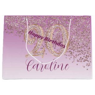 Grand Sac Cadeau Jolie Rose Gold Pailleté 20ème Anniversaire