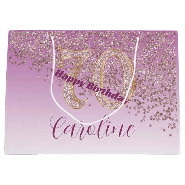 Grand Sac Cadeau Jolie Rose Gold Parties scintillant 70e anniversai (Devant)