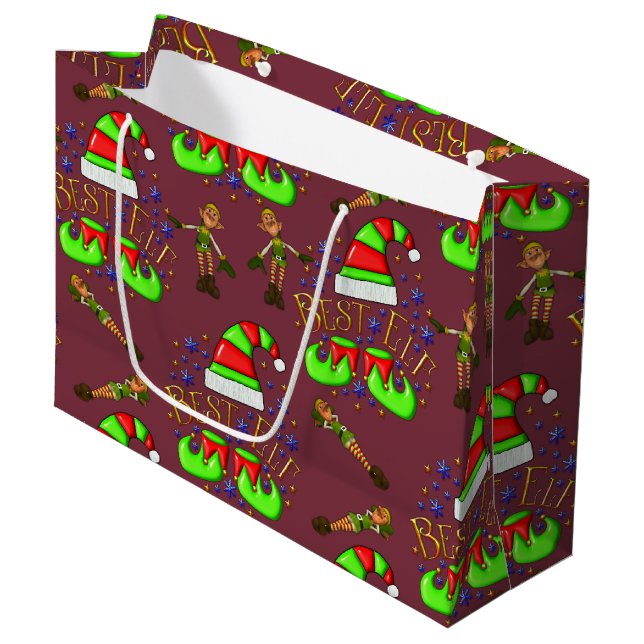 Grand Sac Cadeau Jolies elfes de Noël (Devant Angle)