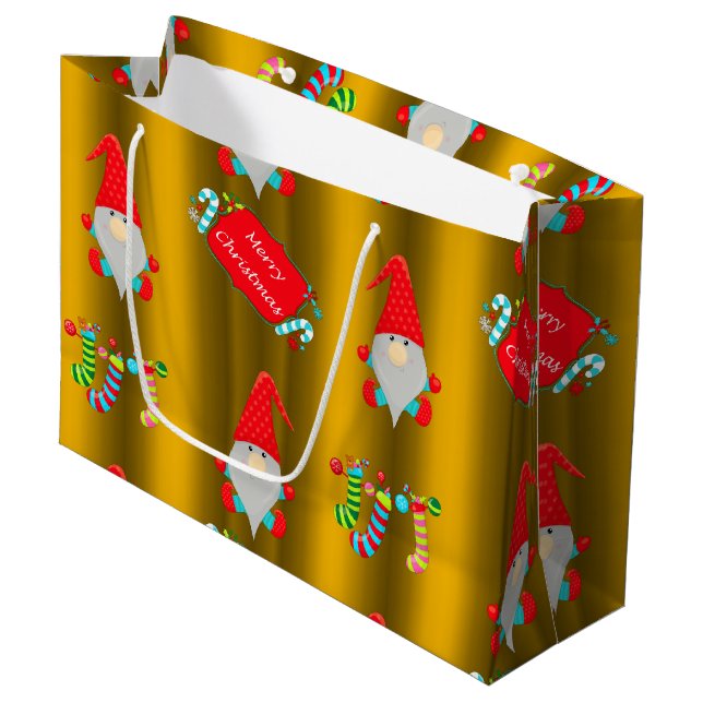 Grand Sac Cadeau Jolies elfes Noël doré (Devant Angle)