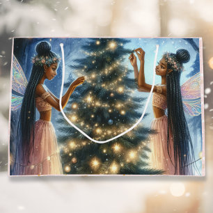Grand Sac Cadeau Jolies fées décorant l'arbre de Noël
