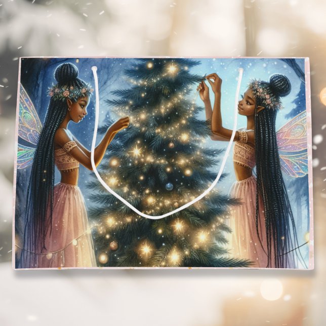 Grand Sac Cadeau Jolies fées décorant l'arbre de Noël (Créateur téléchargé)