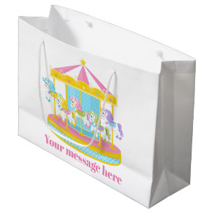 Grand Sac Cadeau Jolies filles carrousel cheval fête