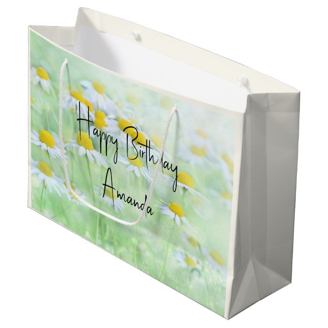 Grand Sac Cadeau Jolies marguerites dans un champ Anniversaire (Devant Angle)