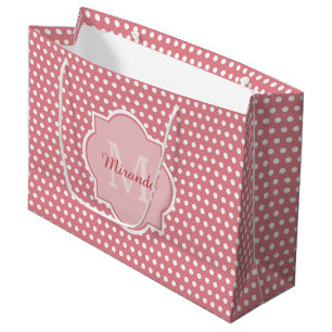Grand Sac Cadeau Jolis Points Roses Avec Monogramme et Nom
