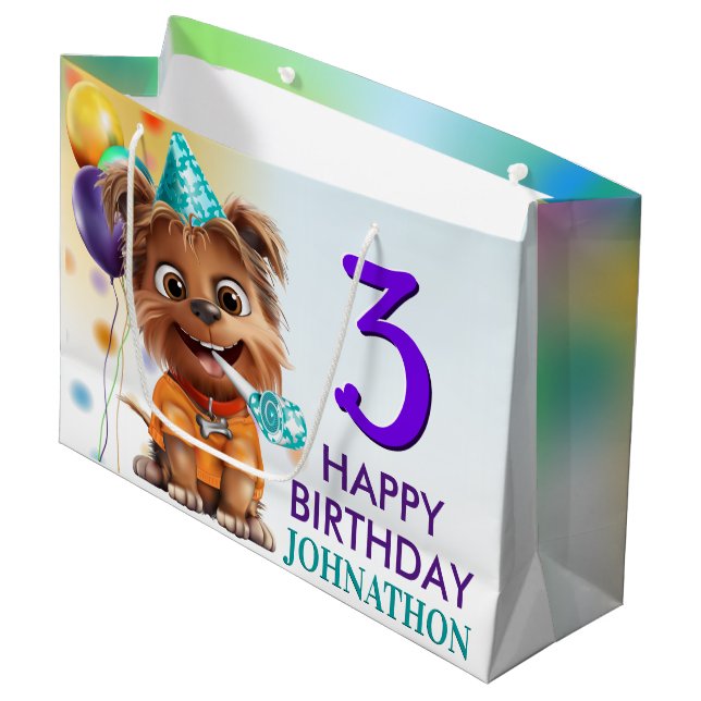 Grand Sac Cadeau Jote Chien Chien Chien Chien Anniversaire (Devant Angle)
