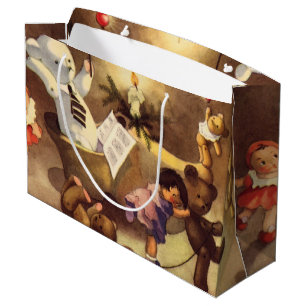 Grand Sac Cadeau Jouets de Noël vintage, poupées dansantes, ours en