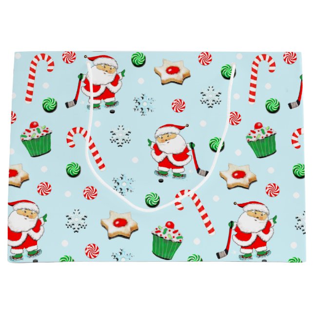 Grand Sac Cadeau Joueur de hockey Noël (Devant)