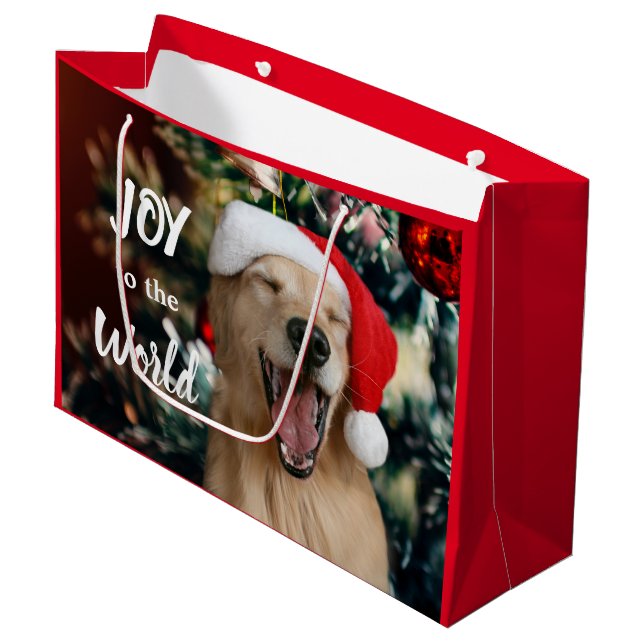 Grand Sac Cadeau Jour de Noël du chien d'or (Devant Angle)