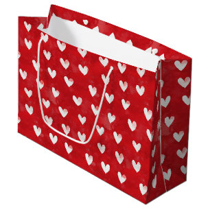 Grand Sac Cadeau Journée de mariage coeurs blancs rouges romantique