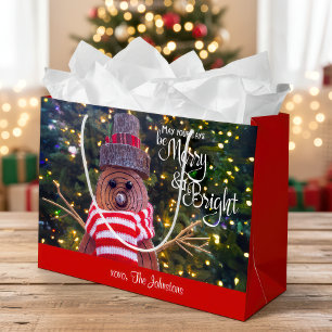 Grand Sac Cadeau Jours Soyez Merry Bright Russe Snowman Nom Personn