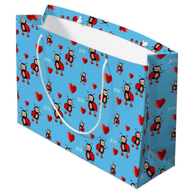 Grand Sac Cadeau Joy Text sur Bleu clair (Dos Angle)