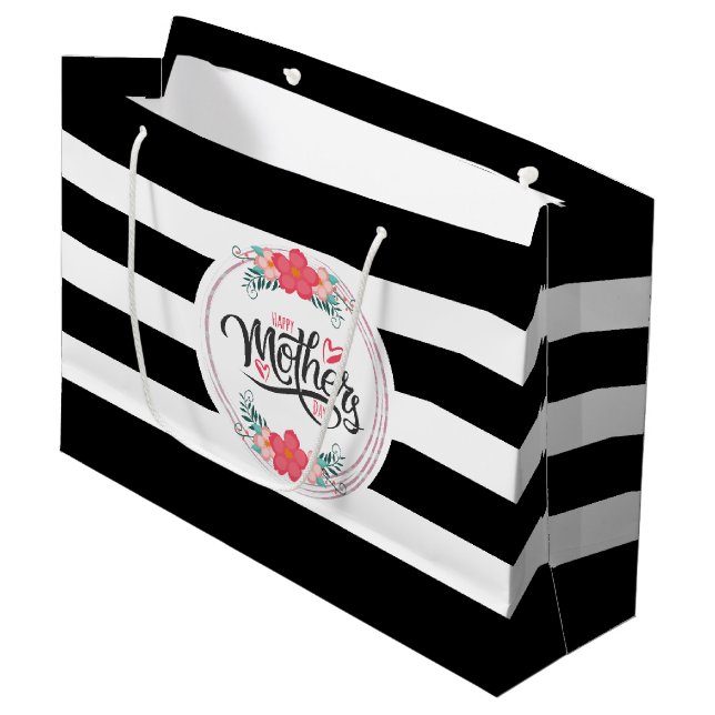 Grand Sac Cadeau Joyeuse Fête des mères Fleurs de fils (Devant Angle)