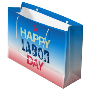 Grand Sac Cadeau Joyeuse Fête Du Travail En Rouge Blanc Bleu