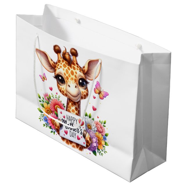 Grand Sac Cadeau Joyeuse Giraffe de la Fête des mères (Devant Angle)