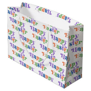 Grand Sac Cadeau Joyeuse Pâques colorée Whimsical Retro Typographie